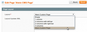 Screenshot Page layout dropdown at the CMS editing page