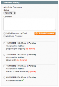 Magento admin order view - comments history