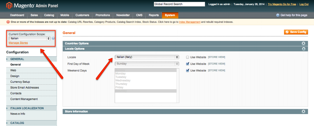 settings store view configurations