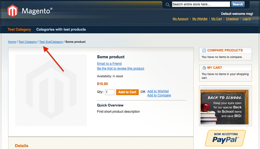 Correct Product's breadcrumb