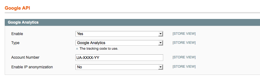 Google Analytics settings