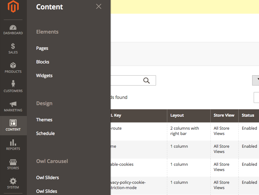 Magento2 admin content