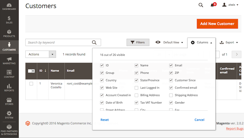 Magento2 customers admin grids