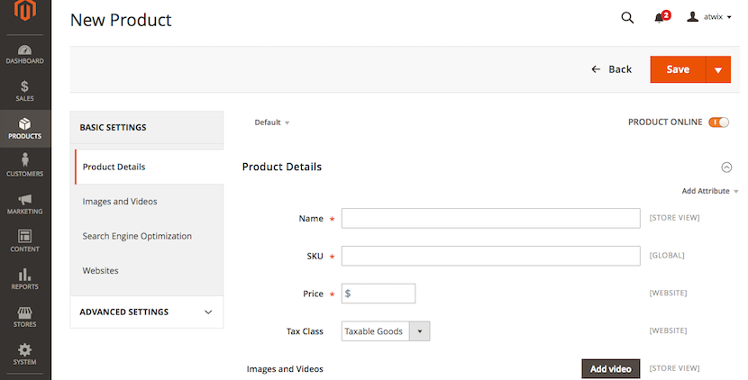 Magento2 product creation