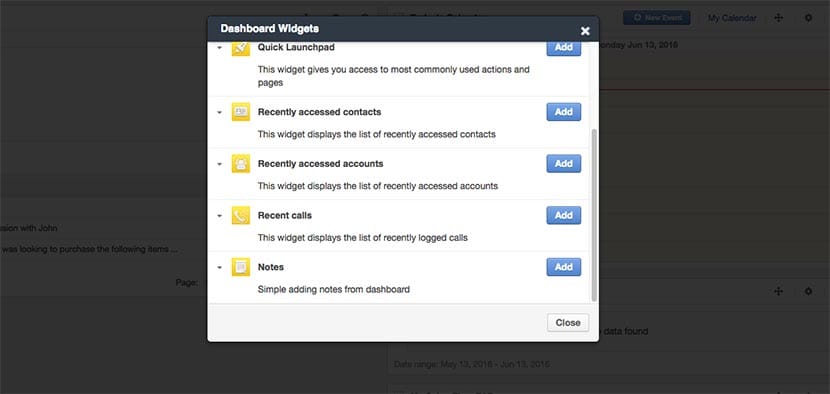 Add widget on OroCRM dashboard screenshot by Atwix