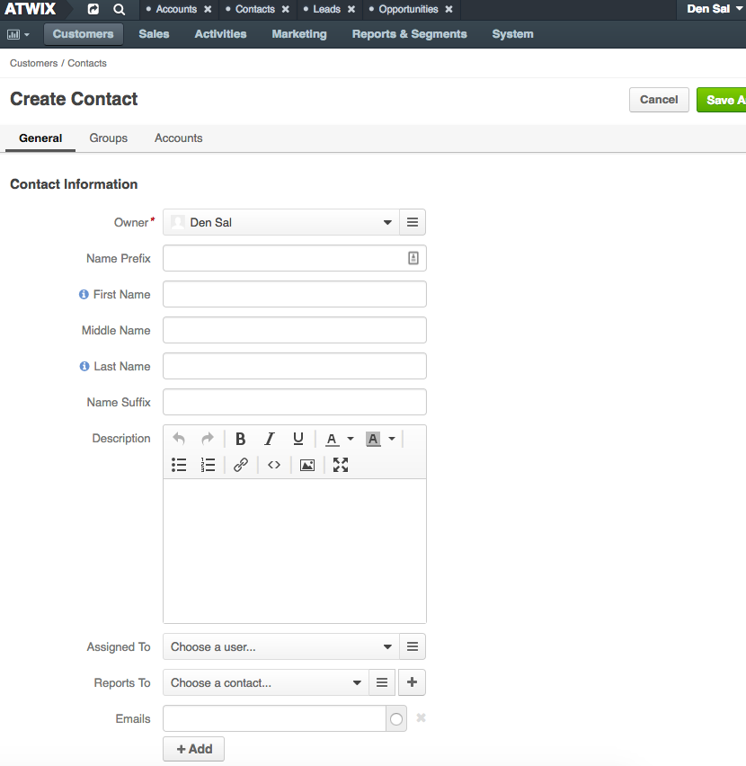 Create contact form screenshot