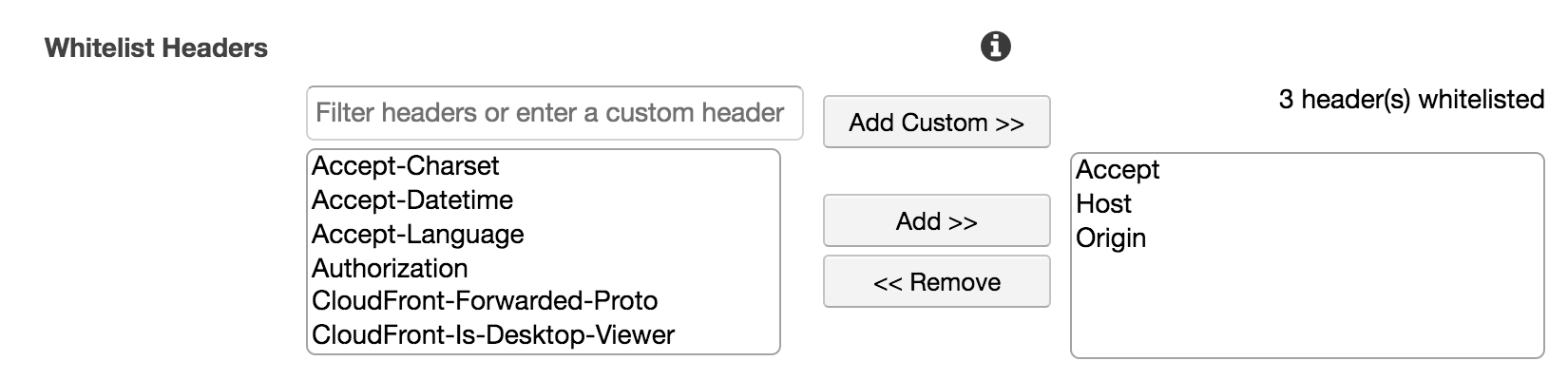 AWS Whitelist Headers