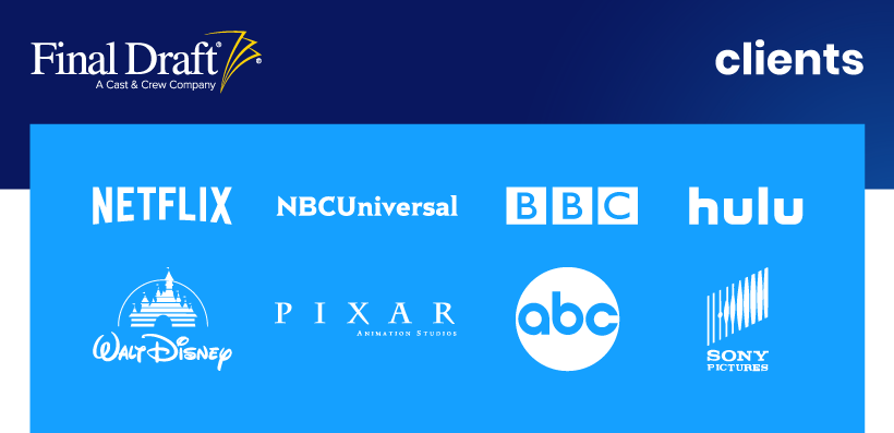 Fd-clients-standart-1 | Atwix Final Draft Client List Featuring Major Entertainment Companies Like Netflix, Disney, Pixar, Bbc, and Sony Pictures.