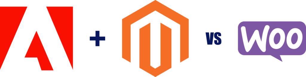 Magento Adobe Commerce VS WooCommerce logos