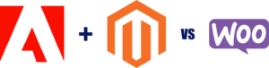 Magento Adobe Commerce VS WooCommerce logos