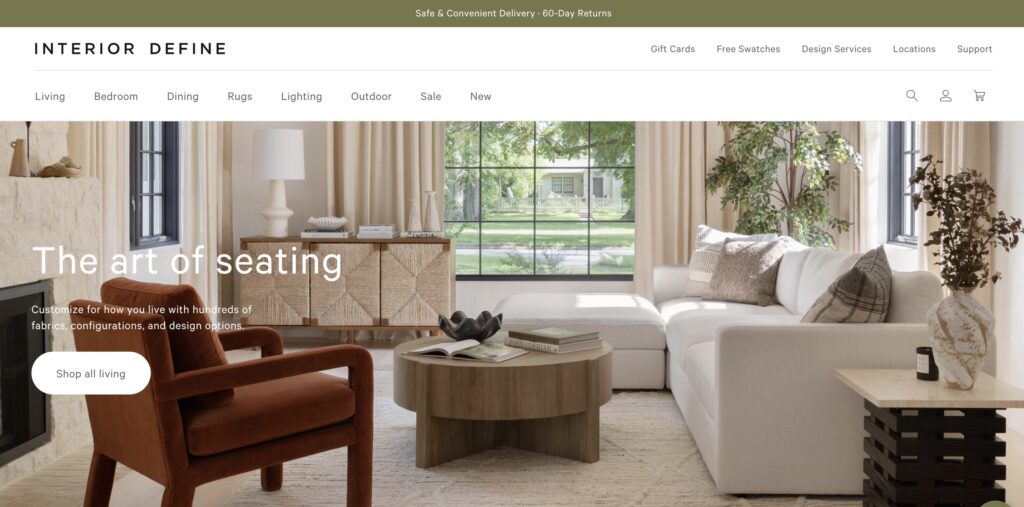 Define-1 | Atwix Homepage of a Magento-powered B2b Distributor Store, Featuring Customizable Furniture and a Streamlined Shopping Experience.