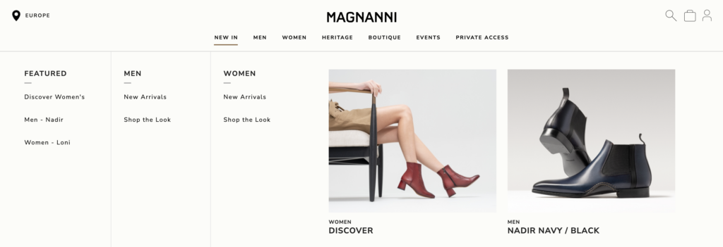 Magnanni's web store, powered by custom Magento development from Atwix.
