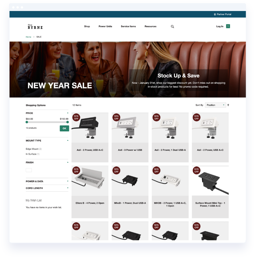 Byrne-sale | Atwix Byrne Electrical Specialists Magento Ecommerce Website Featuring a New Year Sale on Power and Data Solutions.