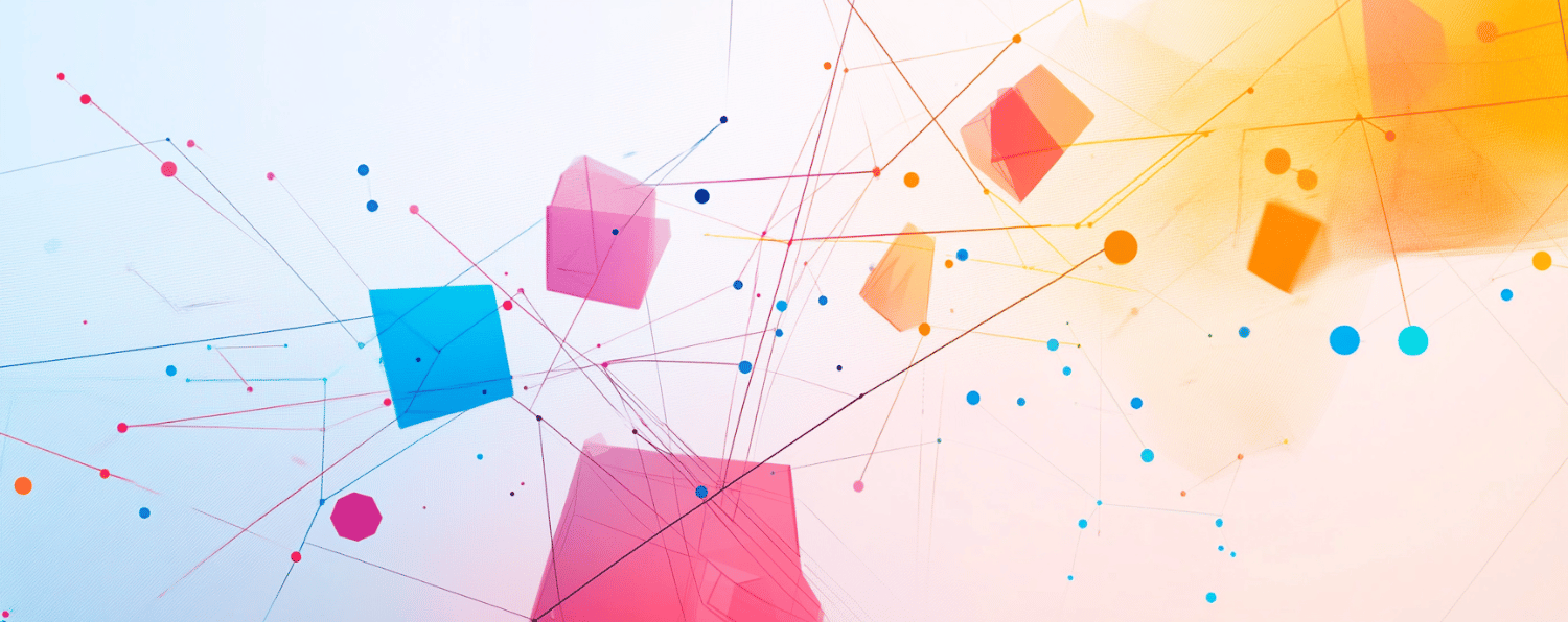 Abstract Network of Colorful Shapes and Connections, Symbolizing B2b E-commerce Complexity in Magento