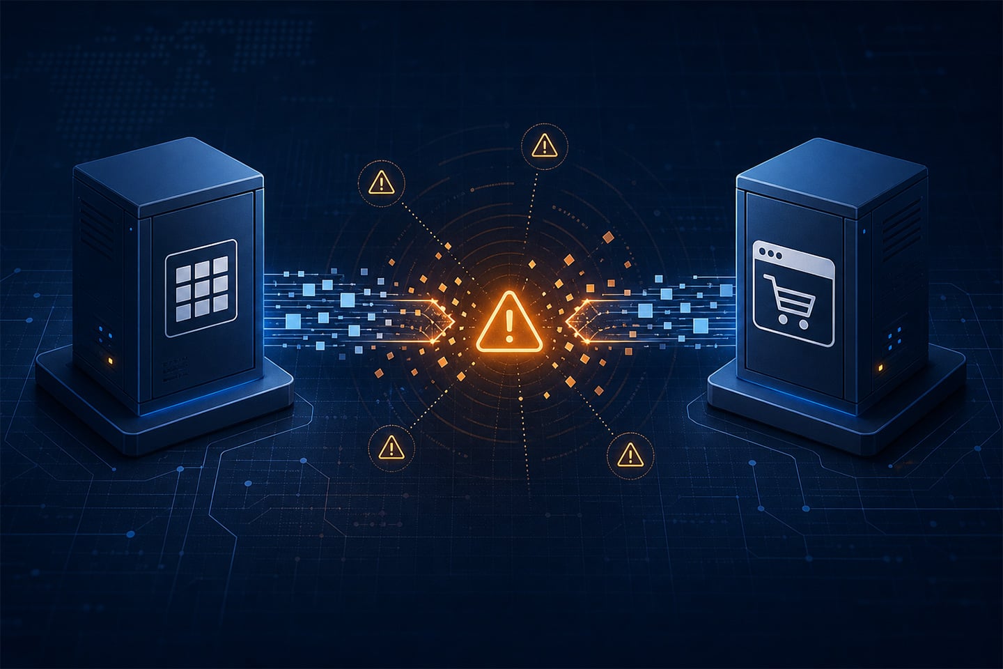 a Disrupted Data Pipeline Between an Erp System and an Ecommerce Storefront, Illustrating the Failure Modes of a Shopify Plus Erp Integration